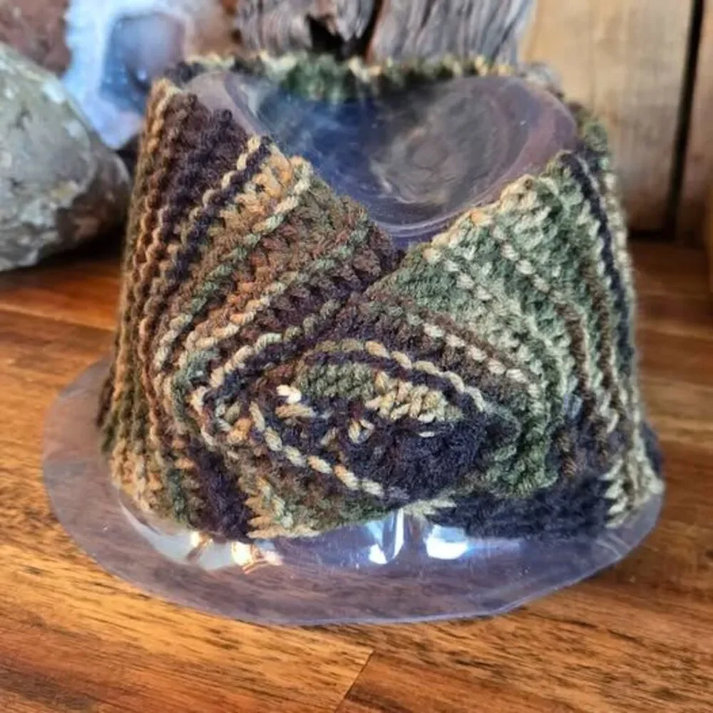 Hand Knit Camo Headband Ear Warmer Twisted Camo Head Wrap New